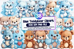 Watercolor Blue Teddy bear Clipart Bundle Product Image 1