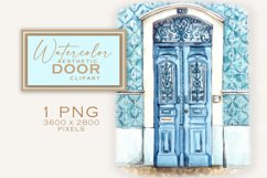 watercolor blue vintage door clipart prewiev