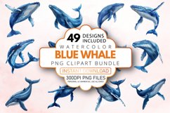 Watercolor Blue Whale Clipart Bundle Product Image 1