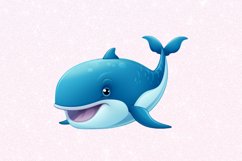 Cute Cartoon Blue Whale Watercolor Sublimation Clipart Product Image 4