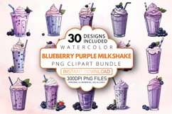 Watercolor Blueberry Purple Milkshake Clipart Bundle Product Image 1
