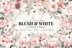 Watercolor Blush and White Floral Clipart Product Image 1