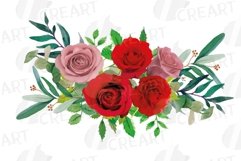 Watercolour blush pink and red roses floral bouquets clipart Product Image 16