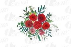 Watercolour blush pink and red roses floral bouquets clipart Product Image 15