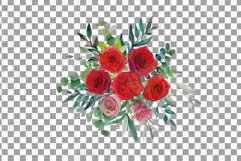 Watercolour blush pink and red roses floral bouquets clipart Product Image 18
