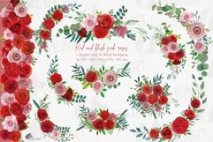 Watercolour blush pink and red roses floral bouquets clipart Product Image 1