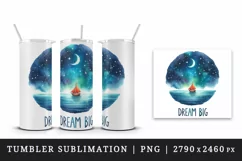 Watercolor boat sailing on ocean starry sky Big Dream motivational quote print tumbler skinny mug wrap clipart t-shirt sublimation printable design
