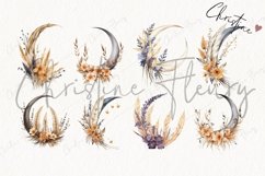 Watercolor Boho Moon Floral Clipart Product Image 4