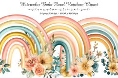 Watercolor Boho Floral Rainbow Clipart Product Image 1