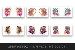 Watercolor portrait of boho girl, bohemian design wrap sublimation bundle for customize mug