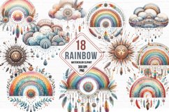 watercolor boho rainbow clipart, boho rainbow Bundle Product Image 1