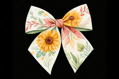 watercolor boho bow, sunflower coquette bow, artistic bow design, boho sunflower clipart, digital bow design, blended watercolor bow, sunflower bow art, boho artistic design, coquette bow art, sunflower sublimation design