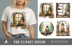 Watercolor Book Lover in a Window Nook Clipart Product Image 1