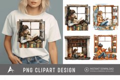 Watercolor Book Lover in a Window Nook Clipart Product Image 1