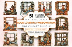 Watercolor Book Lover in a Window Nook Clipart Bundle Product Image 1