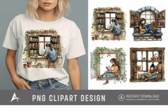 Watercolor Book Lover in a Window Nook Clipart Product Image 1