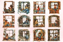 Watercolor Book Lover in a Window Nook Clipart Bundle Product Image 2