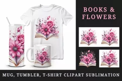 Watercolor book pink flowers sparkle shining diamonds reading back to school 20oz tumbler skinny mug wrap clipart t-shirt sublimation printable design