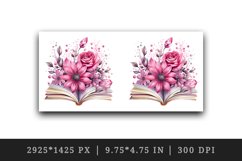 Watercolor book pink flowers sparkle shining diamonds reading back to school 20oz tumbler skinny mug wrap clipart t-shirt sublimation printable design