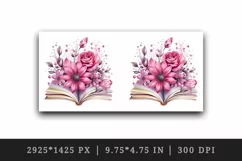 Watercolor book pink flowers sparkle shining diamonds reading back to school 20oz tumbler skinny mug wrap clipart t-shirt sublimation printable design