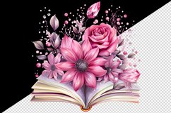 Watercolor book pink flowers sparkle shining diamonds reading back to school 20oz tumbler skinny mug wrap clipart t-shirt sublimation printable design
