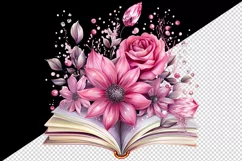 Watercolor book pink flowers sparkle shining diamonds reading back to school 20oz tumbler skinny mug wrap clipart t-shirt sublimation printable design