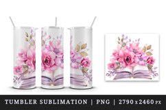 Watercolor book pink flowers sparkle shining diamonds reading back to school 20oz tumbler skinny mug wrap clipart t-shirt sublimation printable design