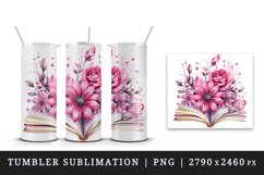 Watercolor book pink flowers sparkle shining diamonds reading back to school 20oz tumbler skinny mug wrap clipart t-shirt sublimation printable design