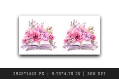 Watercolor book pink flowers sparkle shining diamonds reading back to school 20oz tumbler skinny mug wrap clipart t-shirt sublimation printable design