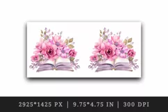 Watercolor book pink flowers sparkle shining diamonds reading back to school 20oz tumbler skinny mug wrap clipart t-shirt sublimation printable design