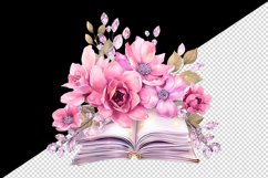 Watercolor book pink flowers sparkle shining diamonds reading back to school 20oz tumbler skinny mug wrap clipart t-shirt sublimation printable design