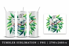 Watercolor books koala tree eucalyptus Cling to Every Word quote print 20 oz tumbler skinny mug wrap clipart t-shirt sublimation printable design