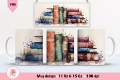 Watercolor Books Mug Wrap Sublimation Designs, 3d Mug, Books Png