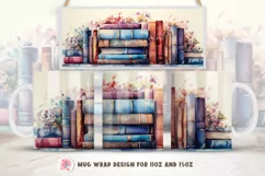 Watercolor Books Mug Wrap Sublimation Designs, 3d Mug, Books Png