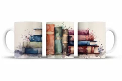 Watercolor Books Mug Wrap Sublimation Designs, 3d Mug, Books Png