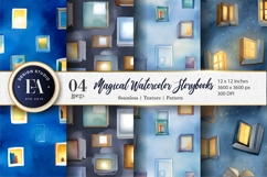 Fantasy Watercolor Books with Shining Glow Digital Paper Product Image 1