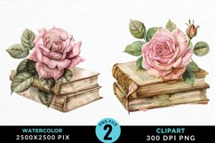 Watercolor Books Rose Illustration Clipart Product Image 1