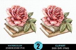 Watercolor Books Rose Illustration Clipart Product Image 1