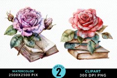 Watercolor Books Rose Illustration Clipart Product Image 1