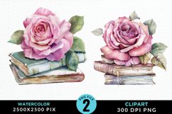 Watercolor Books Rose Illustration Clipart Product Image 1