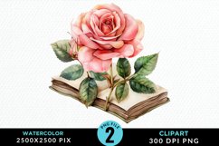 Watercolor Books Rose Illustration Clipart Product Image 1