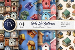 Birdhouse Shaped Books Watercolor Seamless Digital Paper Product Image 1