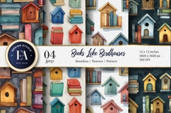 Birdhouse Shaped Books Watercolor Seamless Digital Paper Product Image 1