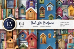 Birdhouse Shaped Watercolor Books Seamless Digital Paper Product Image 1