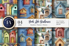 Books Shaped Like Watercolor Birdhouses Digital Paper Product Image 1