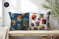 Books Shaped Like Watercolor Birdhouses Digital Paper Product Image 2