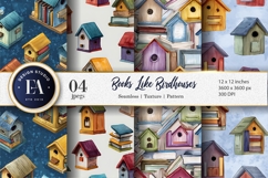 Books Shaped Like Watercolor Birdhouses Digital Paper Product Image 1