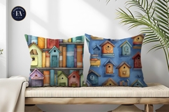 Books Shaped Like Watercolor Birdhouses Digital Paper Product Image 2
