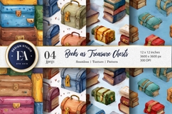 Watercolor Books Shaped Like Treasure Chests Digital Paper Product Image 1