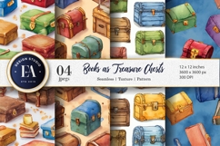 Hand-Painted Books Shaped Like Treasure Chests Digital Paper Product Image 1